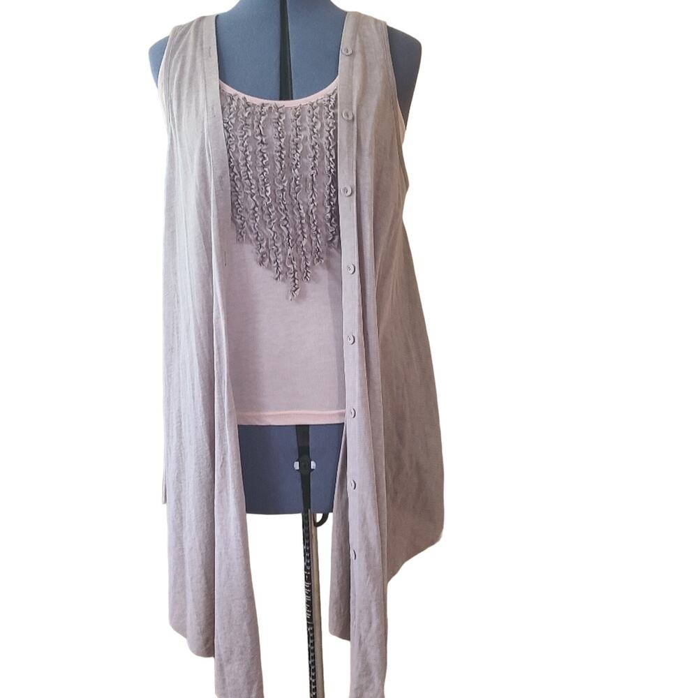 Ryu mauve and taupe layered scoop neck ruffle front tank vest medium
